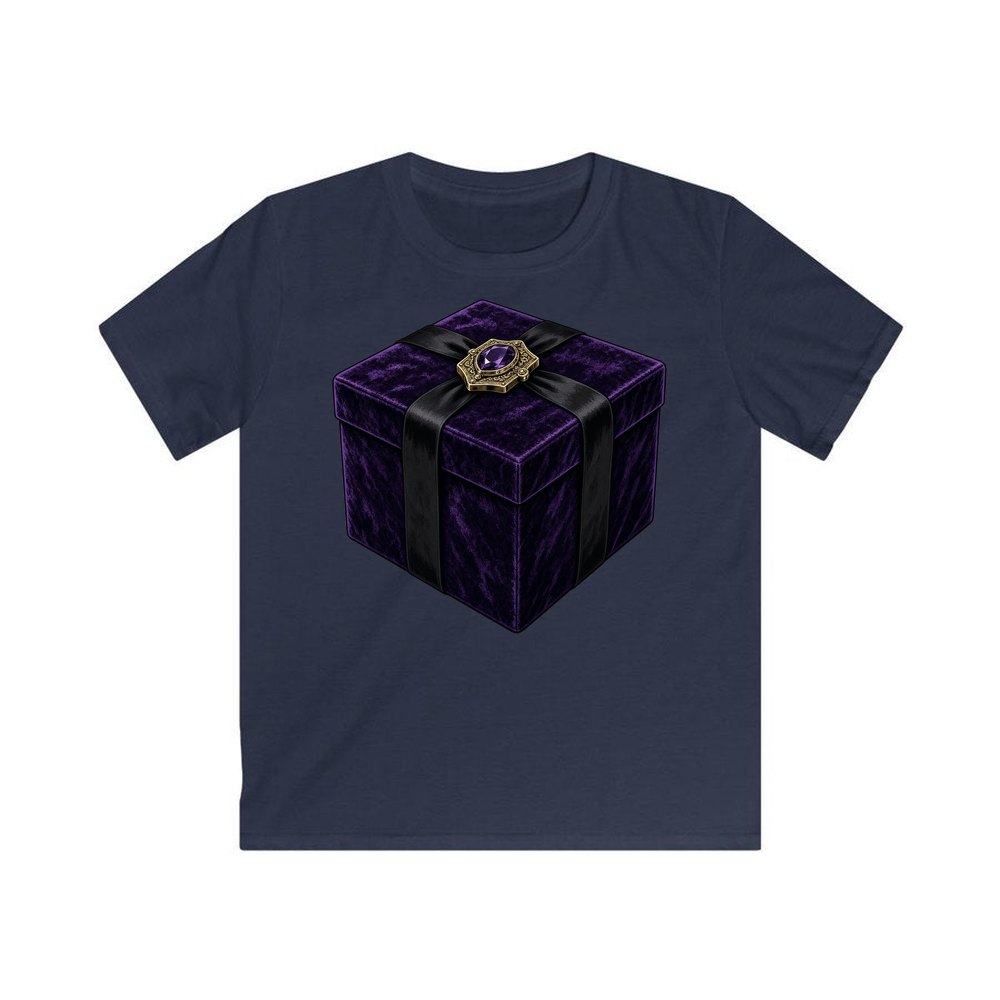 Purple Velvet Gift Box personalised kids Christmas tee in navy
