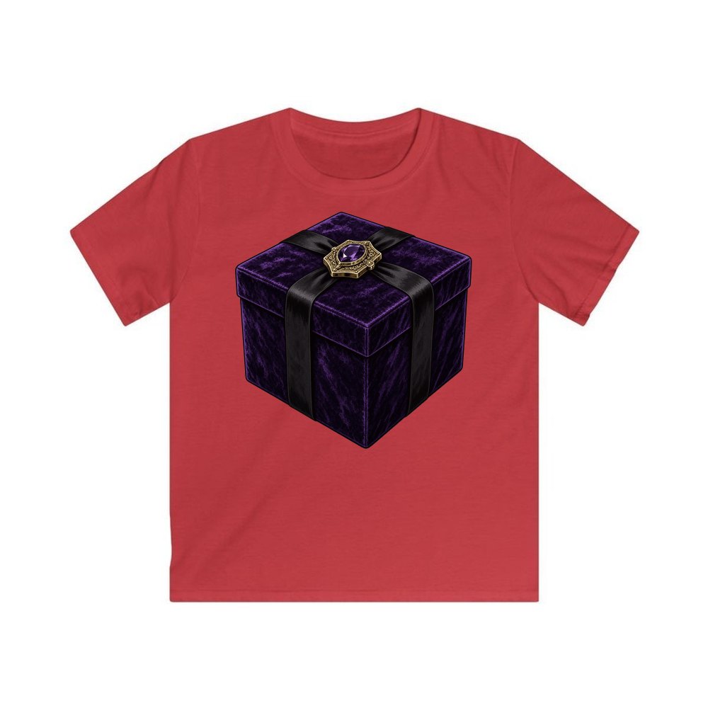 Purple Velvet Gift Box personalised kids Christmas tee in red