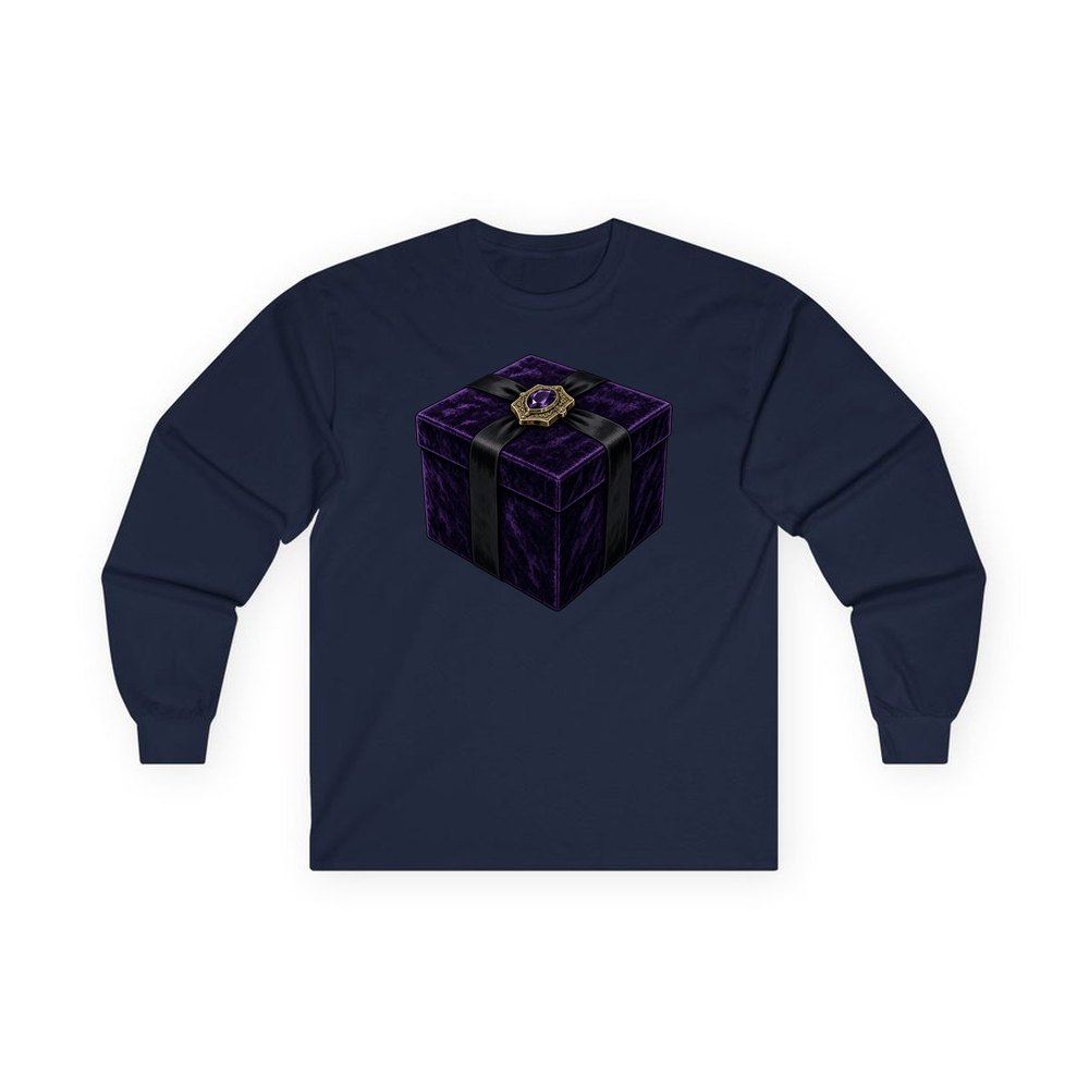 Purple Velvet Gift Box personalised long sleeve Christmas T-shirt in navy