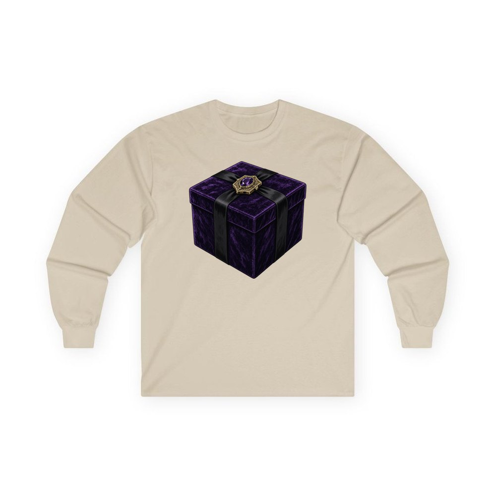 Purple Velvet Gift Box personalised long sleeve Christmas T-shirt in sand