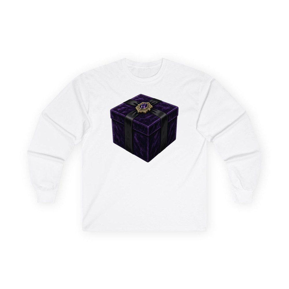 Purple Velvet Gift Box personalised long sleeve Christmas T-shirt in white