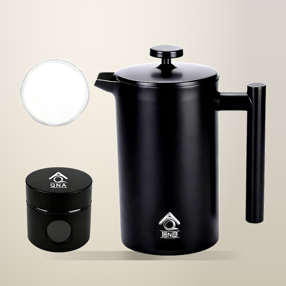 QNA French Press Coffee Set, 1 L, on a plain cream background
