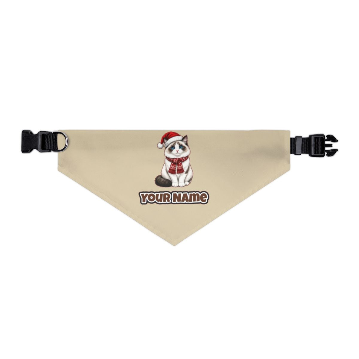 Ragdoll personalised Christmas pet bandana in beige, collar with buckle