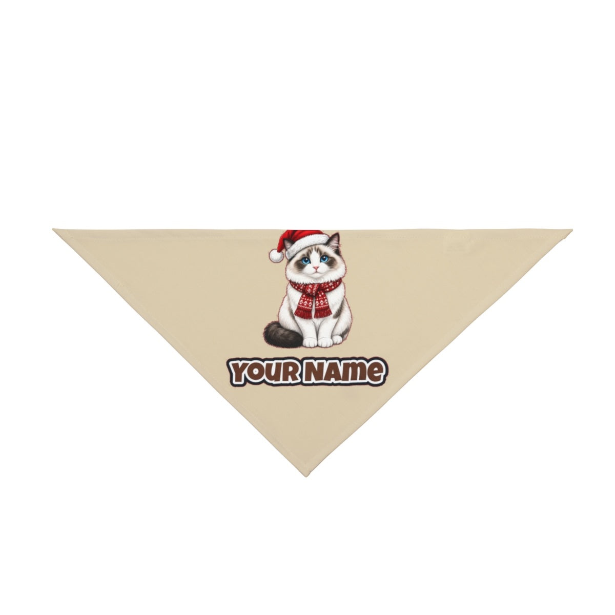 Ragdoll personalised Christmas pet bandana in beige, tie-on style