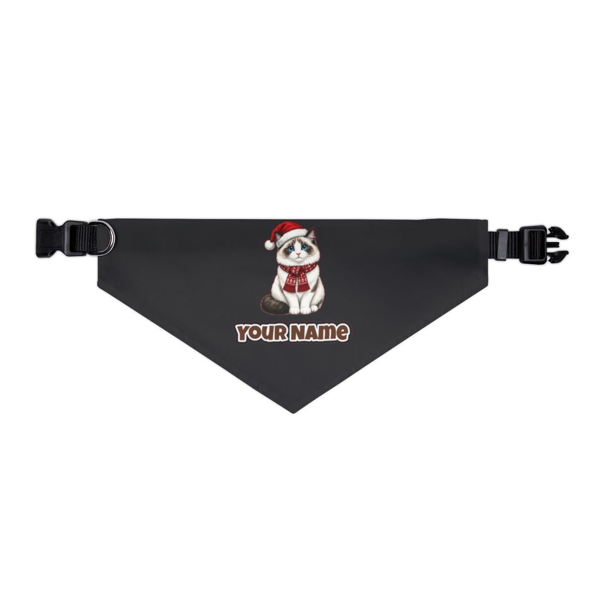 Ragdoll personalised Christmas pet bandana in black, collar with buckle