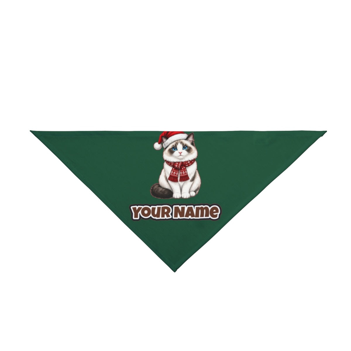 Ragdoll personalised Christmas pet bandana in green, tie-on style