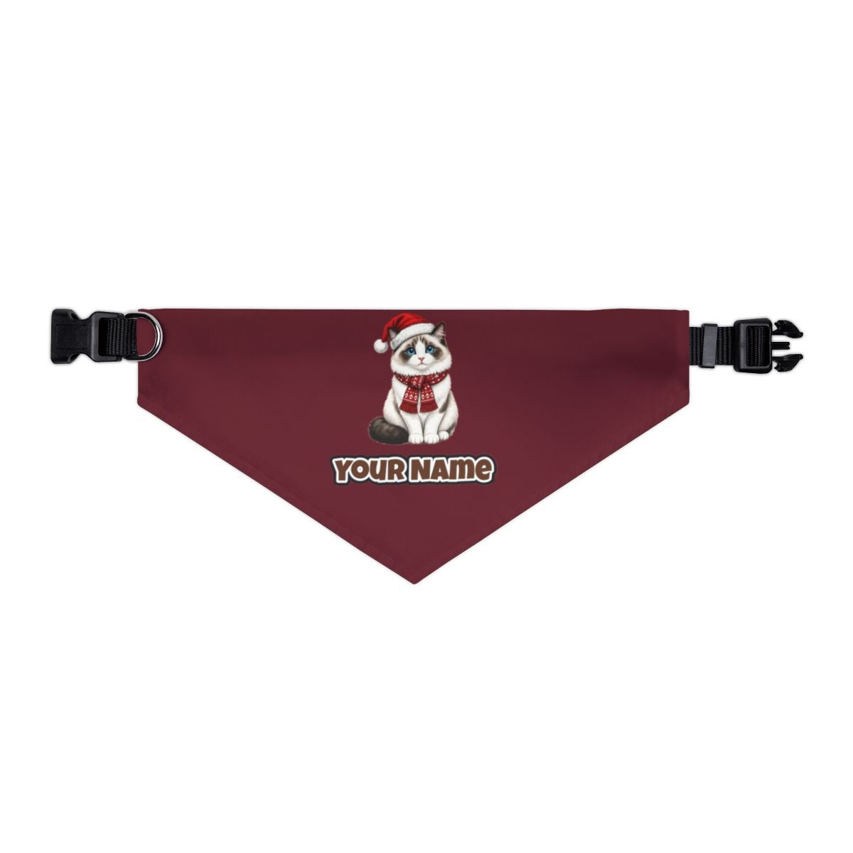 Ragdoll personalised Christmas pet bandana in maroon, collar with buckle