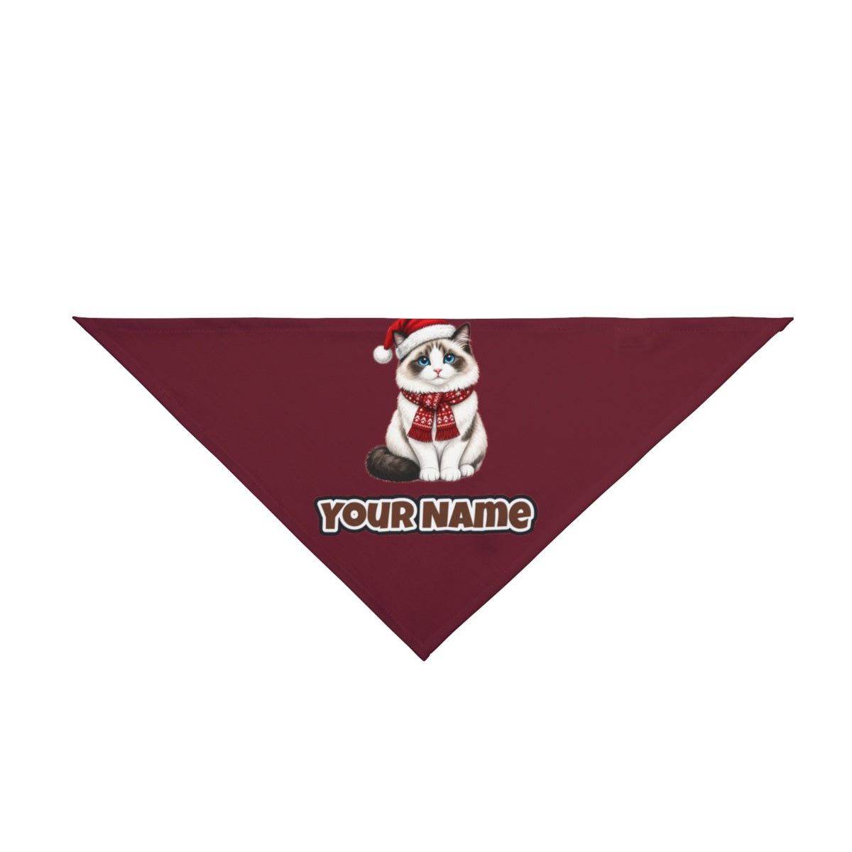 Ragdoll personalised Christmas pet bandana in maroon, tie-on style