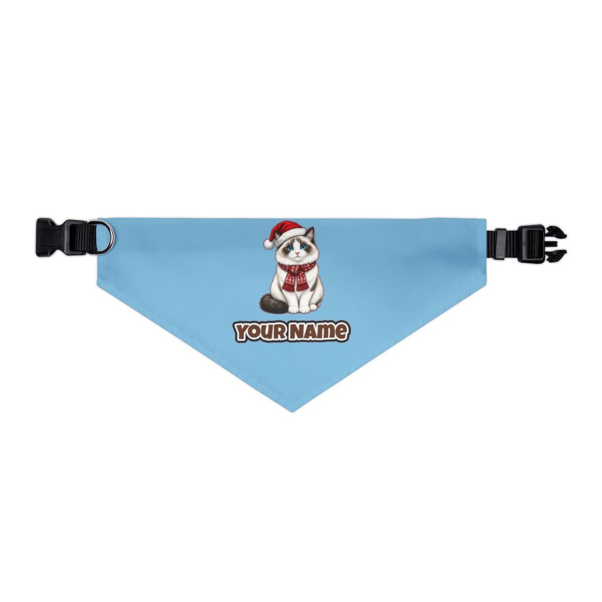Ragdoll personalised Christmas pet bandana in sky blue, collar with buckle
