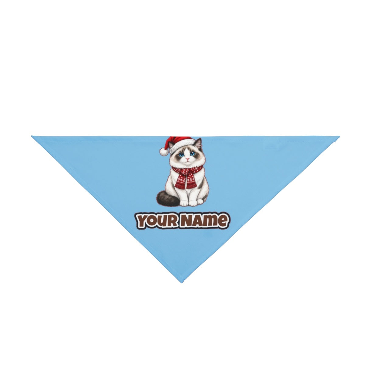 Ragdoll personalised Christmas pet bandana in sky blue, tie-on style