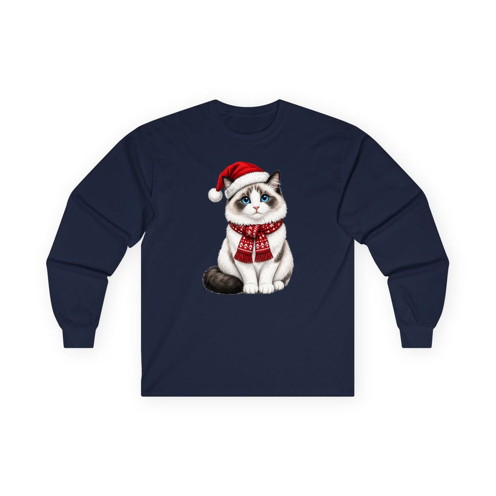 Ragdoll personalised long sleeve Christmas T-shirt in navy