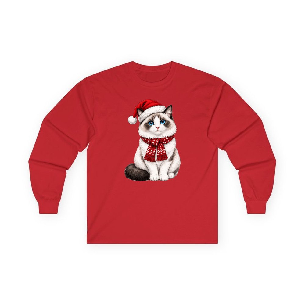 Ragdoll personalised long sleeve Christmas T-shirt in red