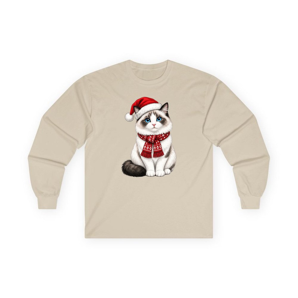 Ragdoll personalised long sleeve Christmas T-shirt in sand