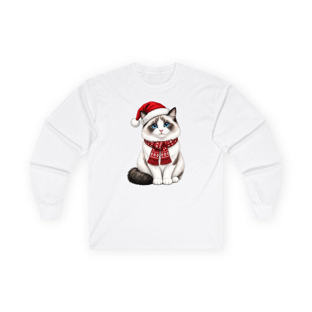 Ragdoll personalised long sleeve Christmas T-shirt in white