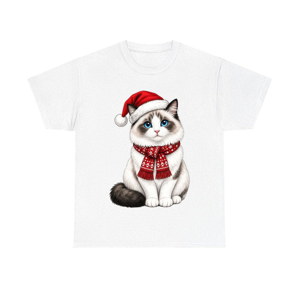 Ragdoll Christmas design on a white tee