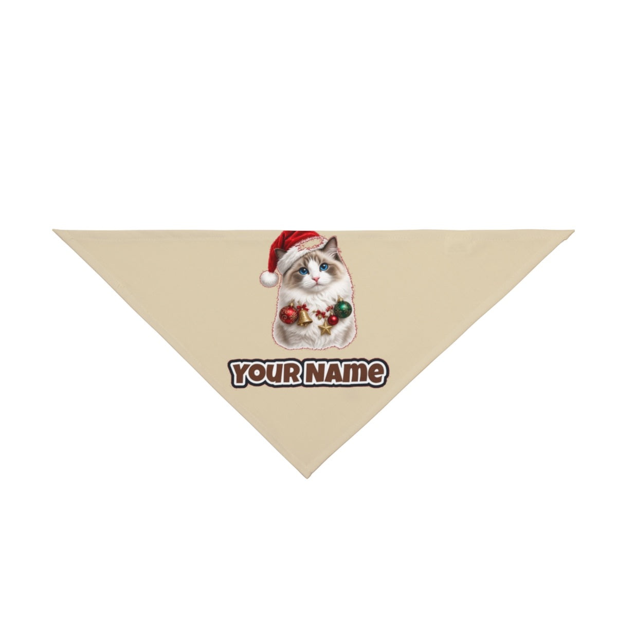 Ragdoll with Baubles personalised Christmas pet bandana in beige, tie-on style