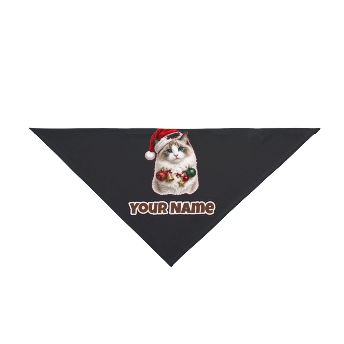 Ragdoll with Baubles personalised Christmas pet bandana in black, tie-on style