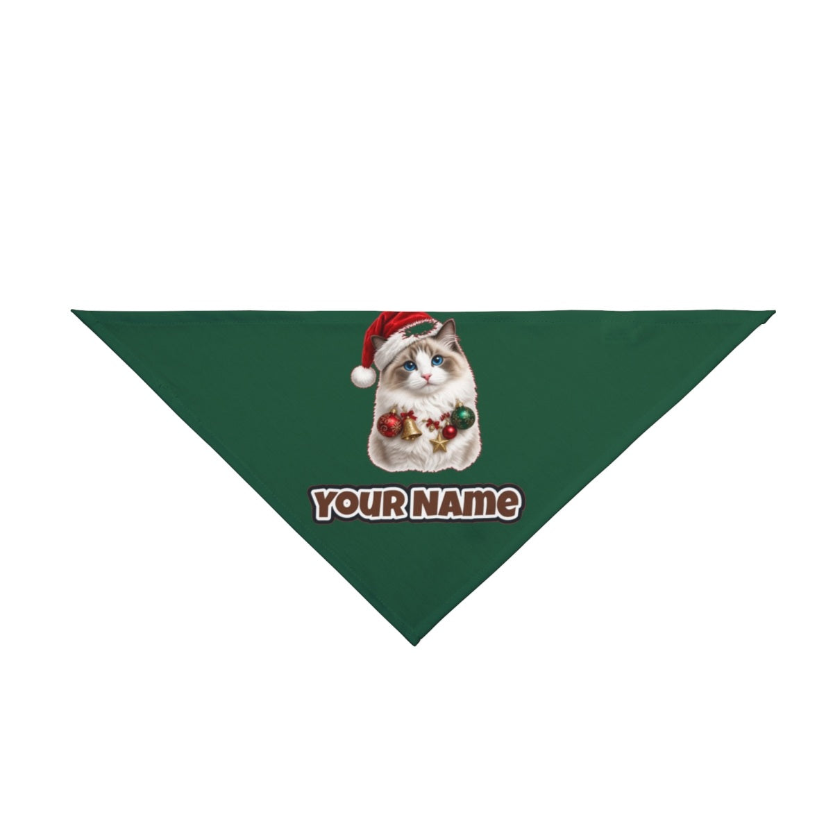 Ragdoll with Baubles personalised Christmas pet bandana in green, tie-on style