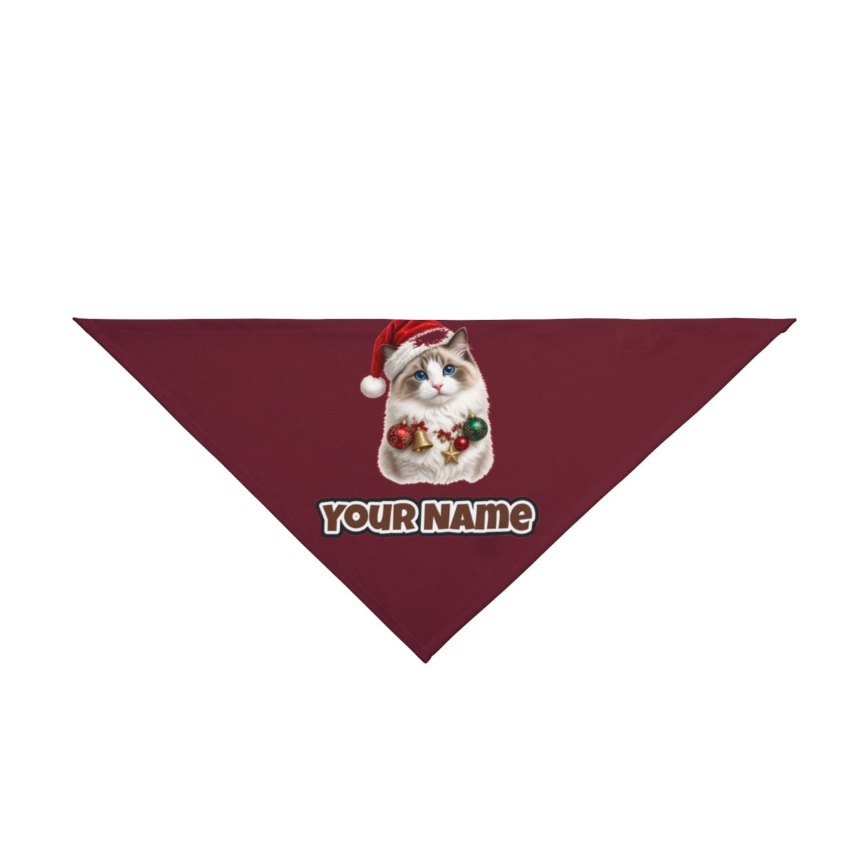 Ragdoll with Baubles personalised Christmas pet bandana in maroon, tie-on style