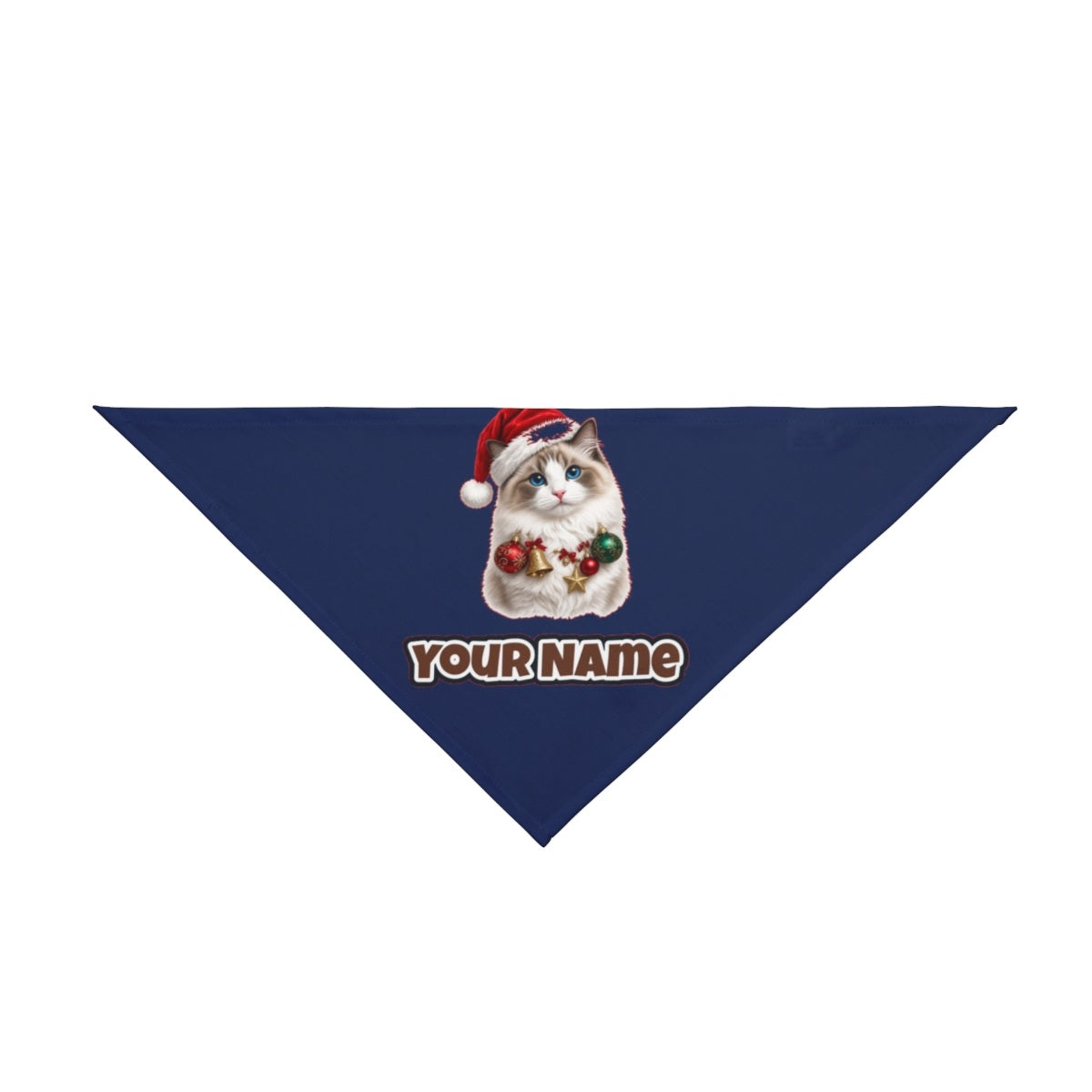 Ragdoll with Baubles personalised Christmas pet bandana in navy, tie-on style