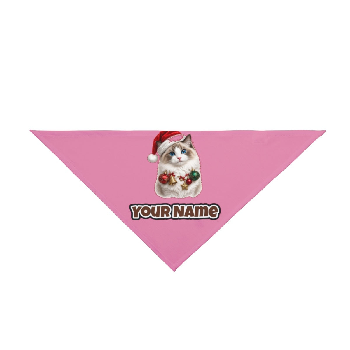 Ragdoll with Baubles personalised Christmas pet bandana in pink, tie-on style