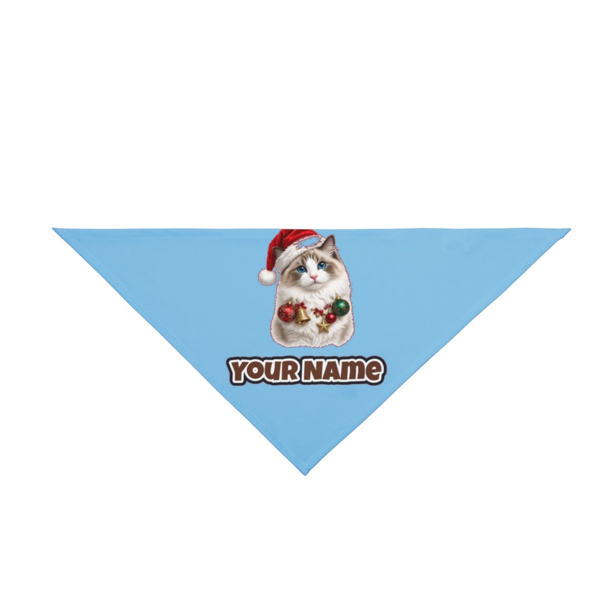 Ragdoll with Baubles personalised Christmas pet bandana in sky blue, tie-on style