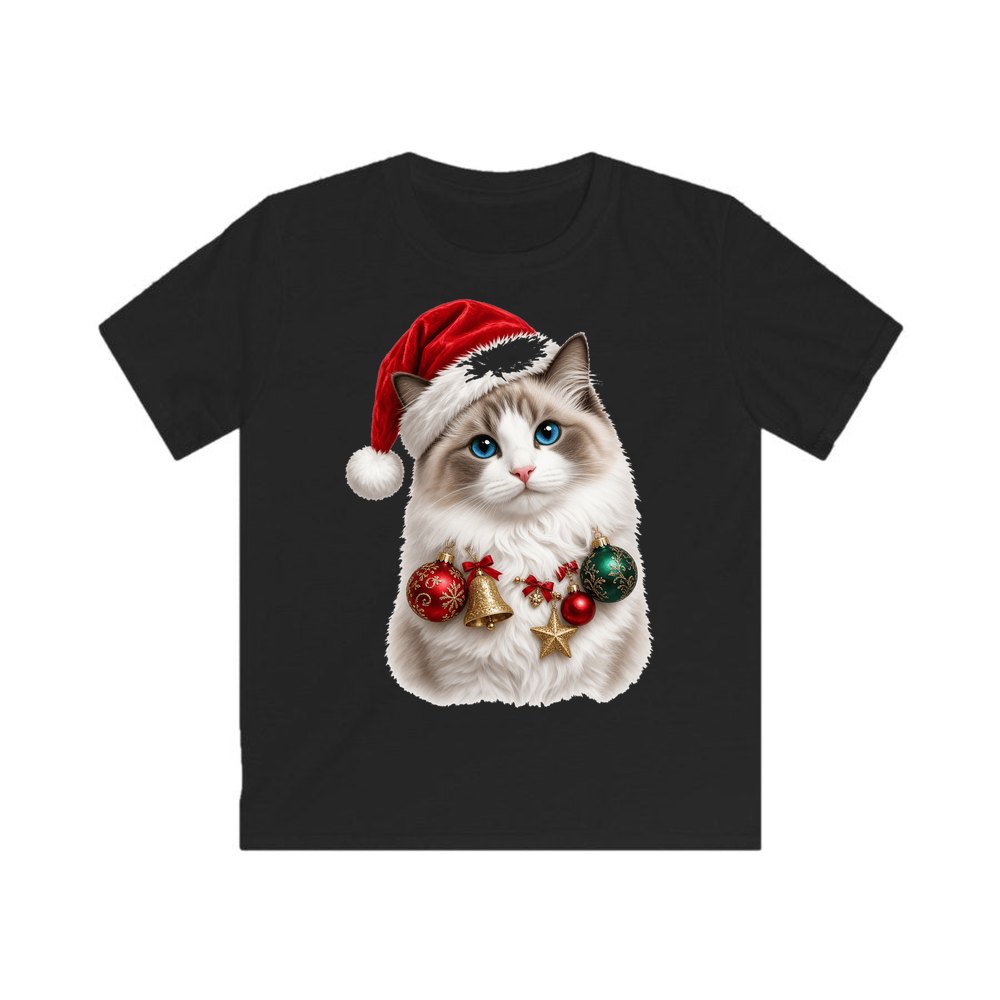 Ragdoll with Baubles personalised kids Christmas tee in black
