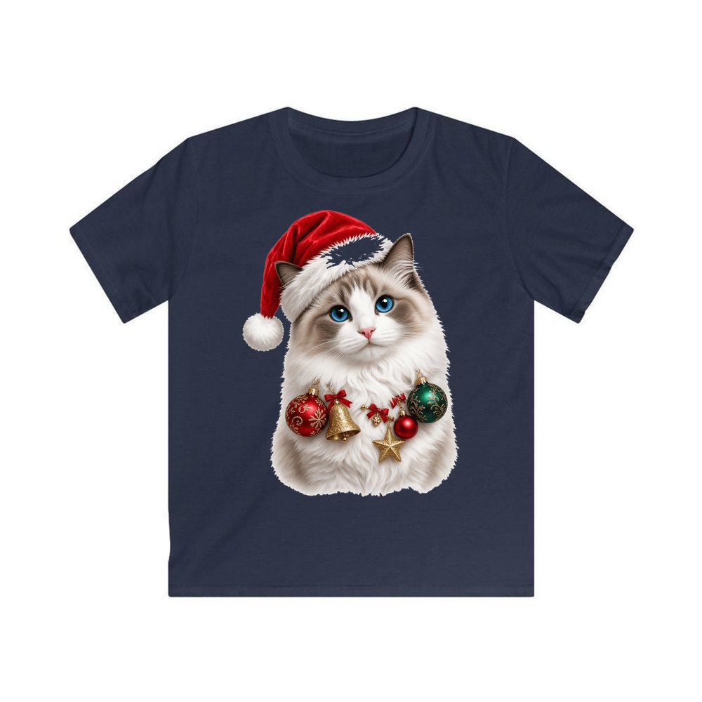 Ragdoll with Baubles personalised kids Christmas tee in navy