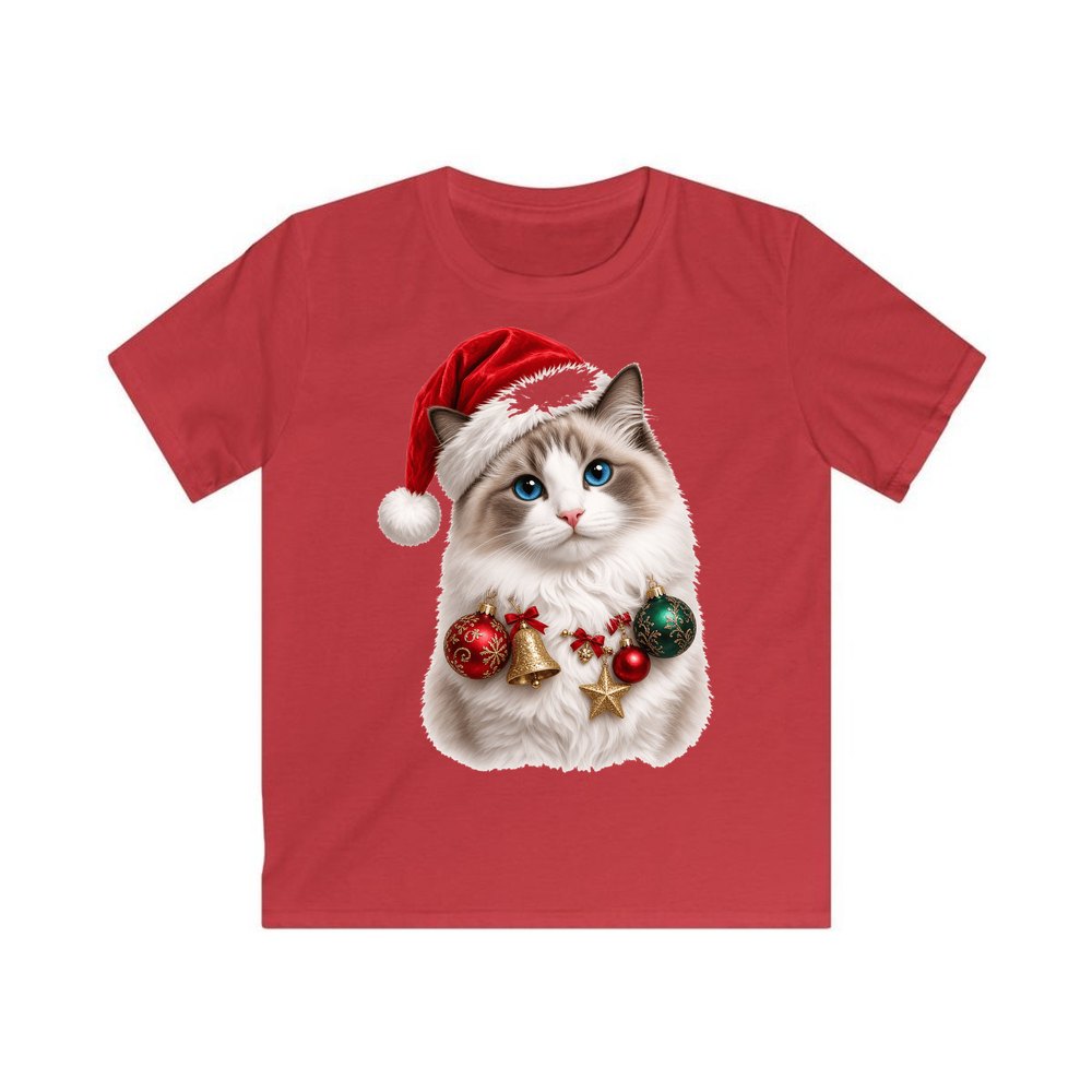 Ragdoll with Baubles personalised kids Christmas tee in red