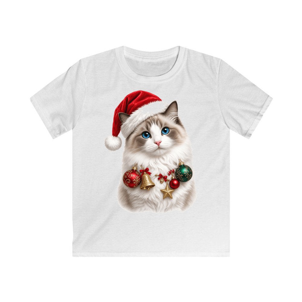 Ragdoll with Baubles personalised kids Christmas tee in white