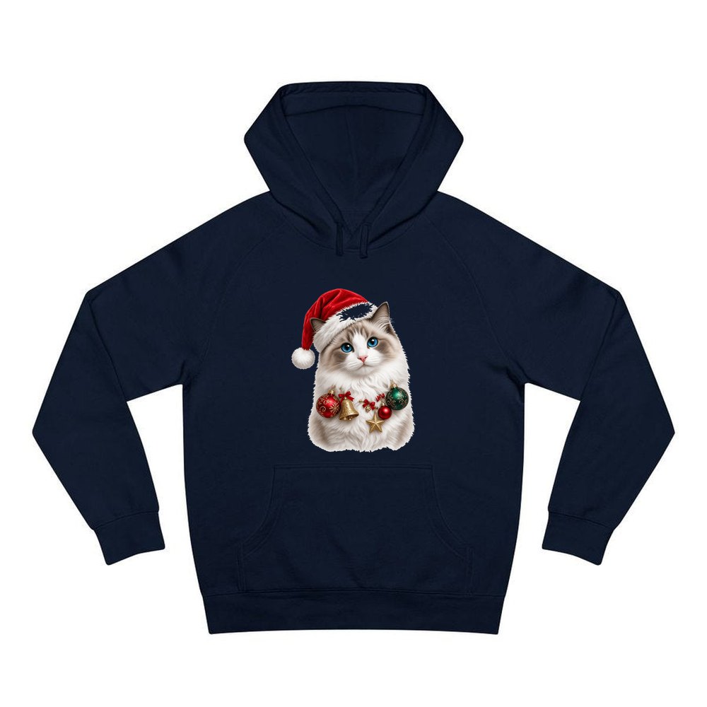 Ragdoll with Baubles personalised Christmas hoodie in navy