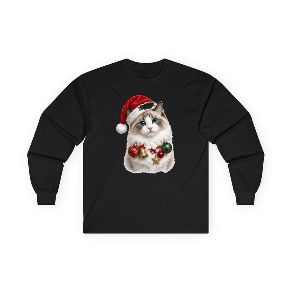 Ragdoll with Baubles personalised long sleeve Christmas T-shirt in black