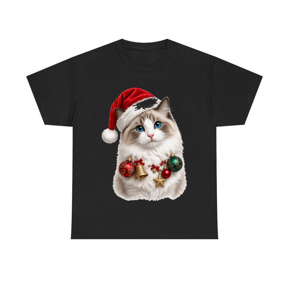Ragdoll with Baubles personalised Christmas T-shirt in black