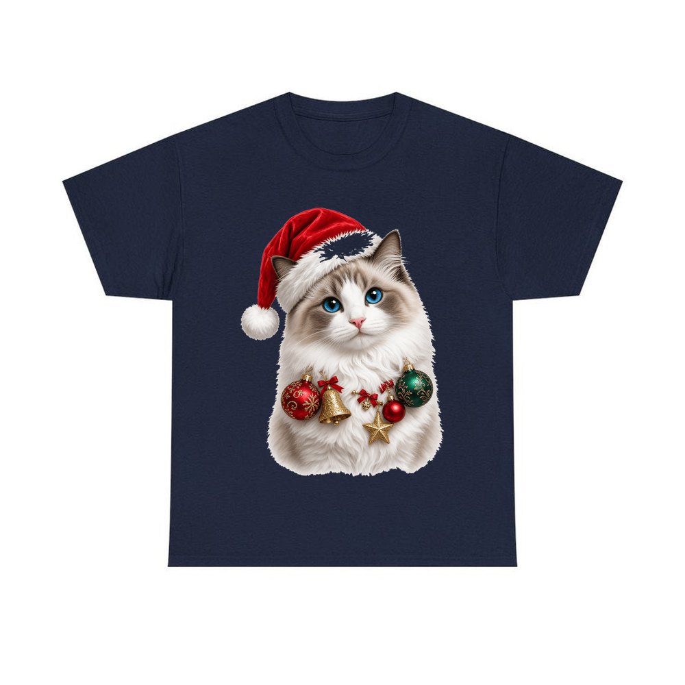 Ragdoll with Baubles personalised Christmas T-shirt in navy