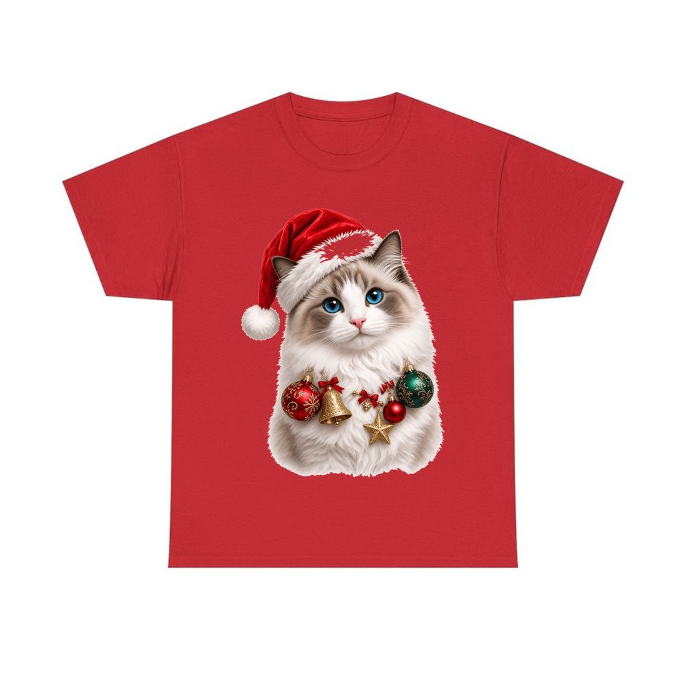 Ragdoll with Baubles personalised Christmas T-shirt in red