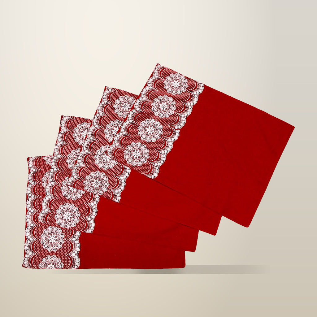 Rapee Cotton Lacey Red Table Placemats, Set of 4, 33 x 45 cm, on a plain cream background