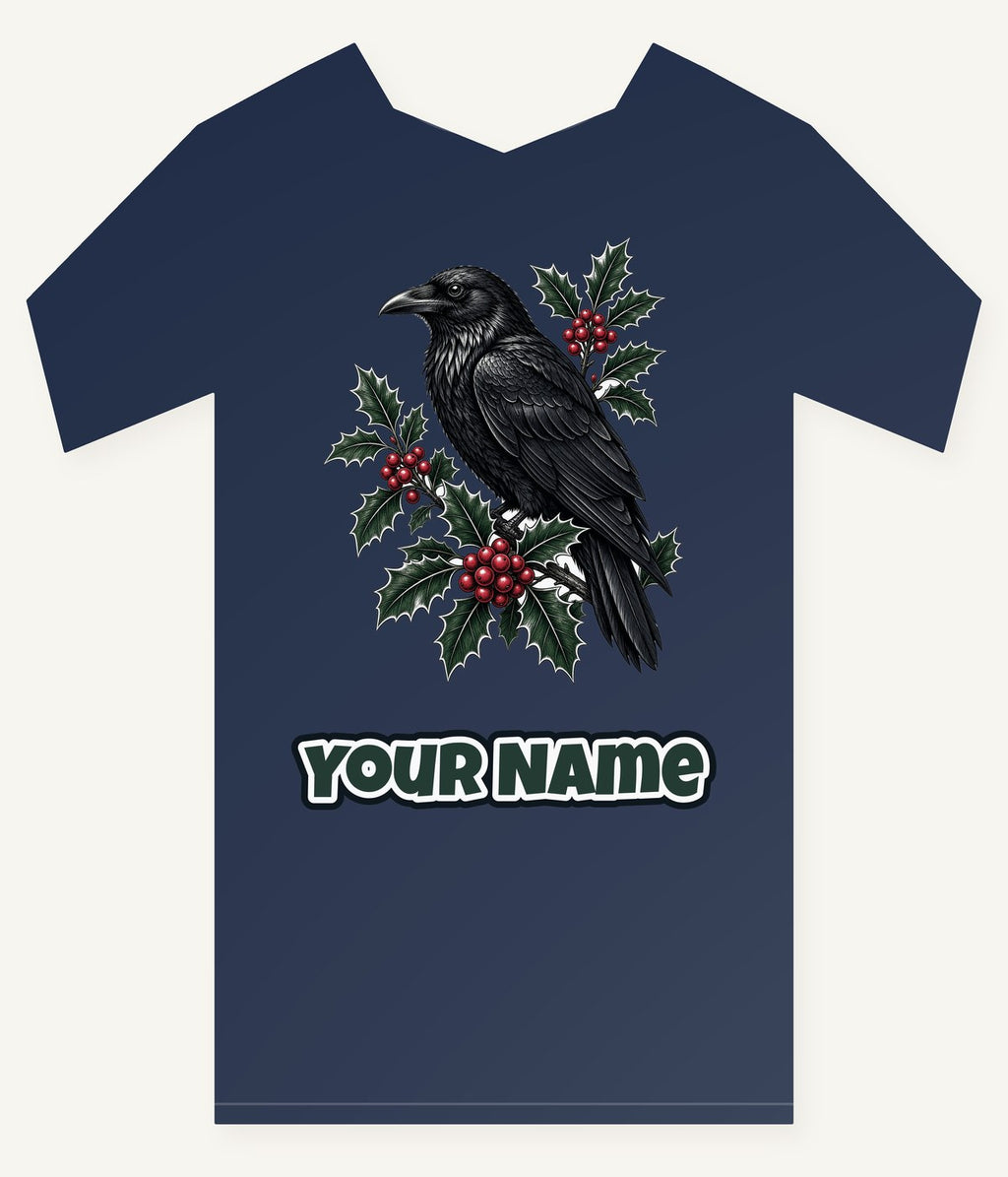 Raven on Holly Branch Personalised Kids Tee and Baby Bodysuit
