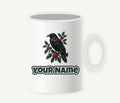 Raven on Holly Branch Personalised Christmas Mug