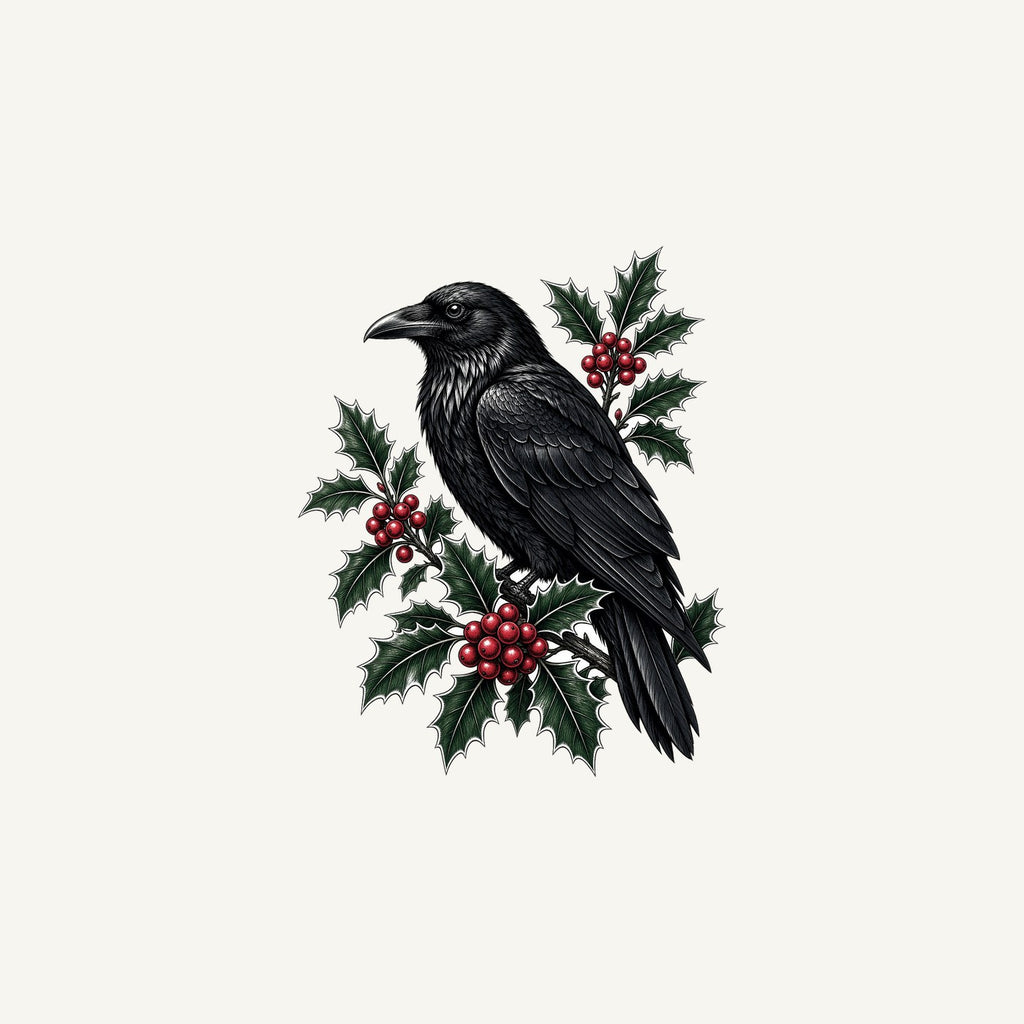 Raven on Holly Branch Personalised Christmas Mug