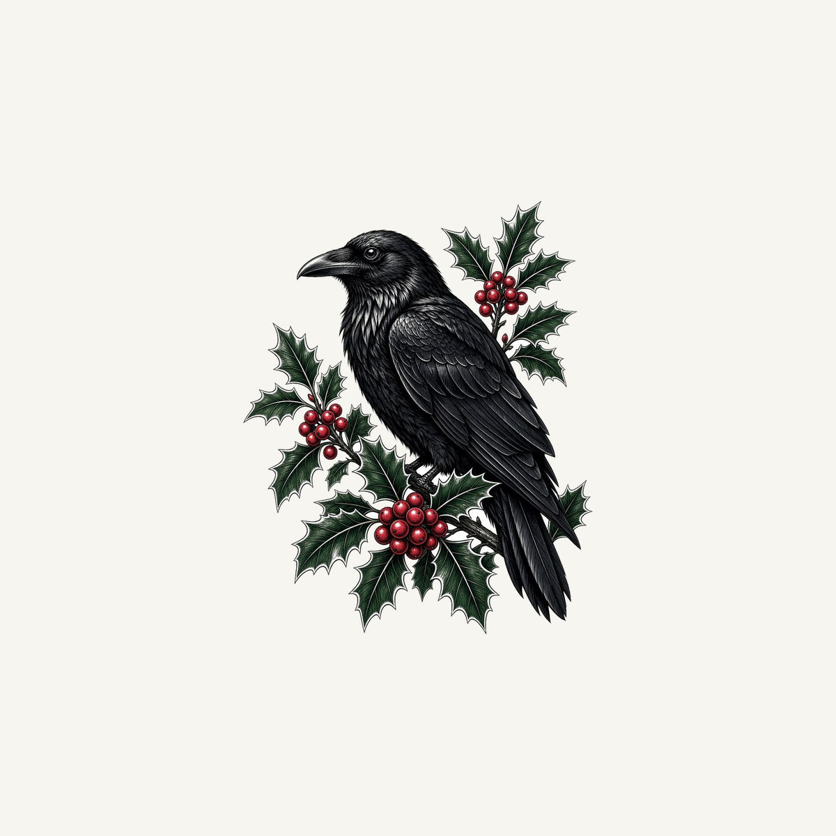 Raven on Holly Branch Personalised Christmas Mug