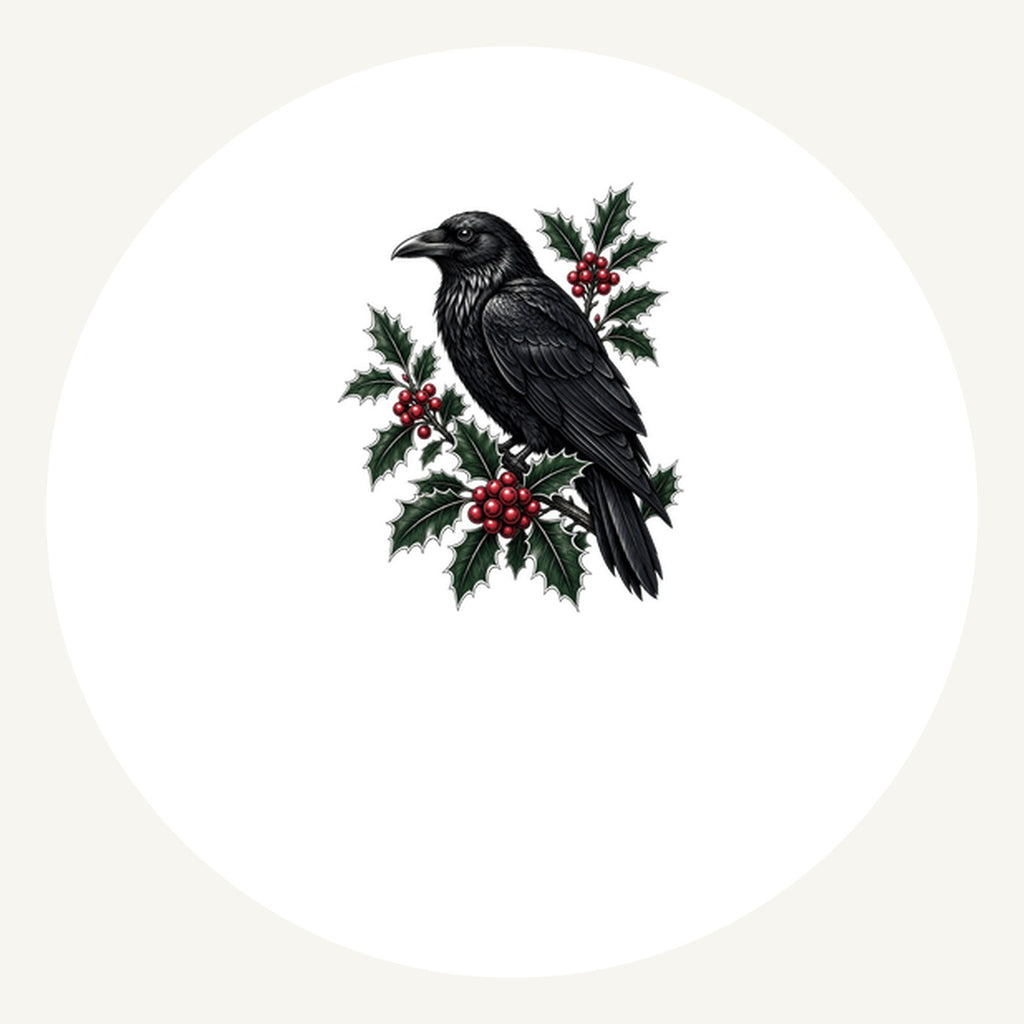 Raven on Holly Branch Personalised Pewter Christmas Ornament