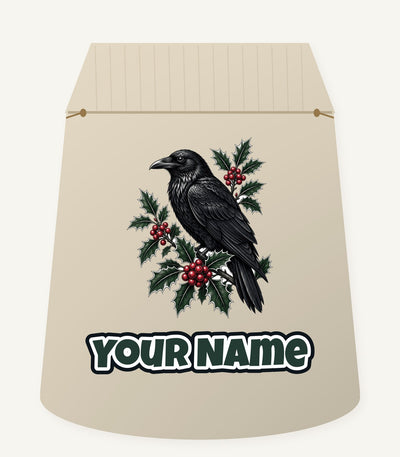 Raven on Holly Branch Personalised Santa Sack