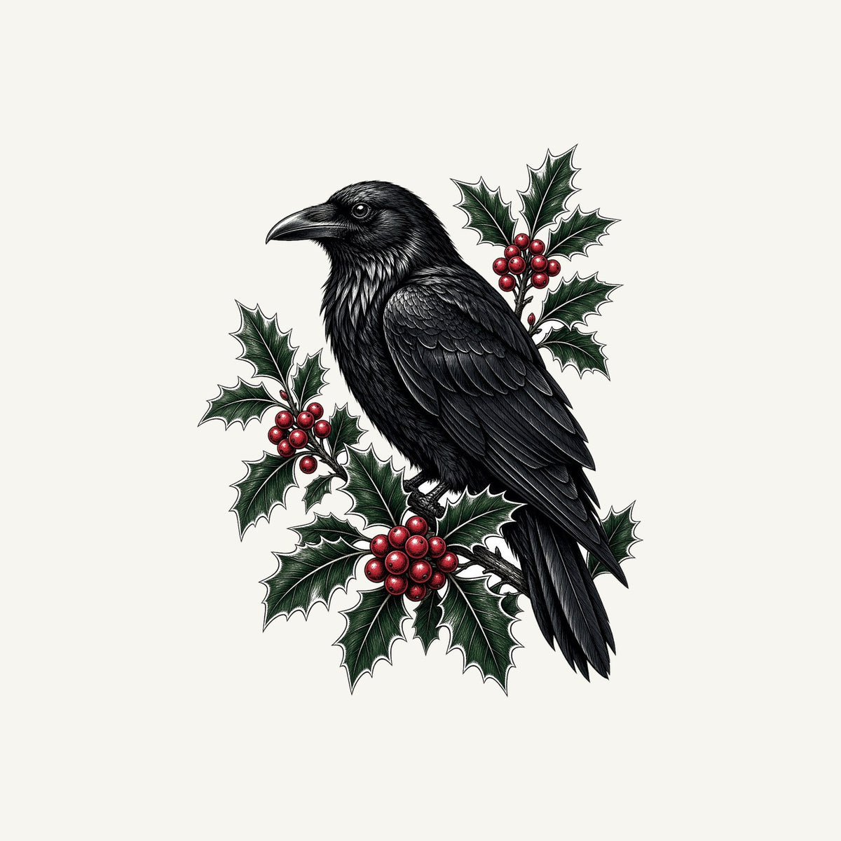 Raven on Holly Branch Personalised Santa Sack