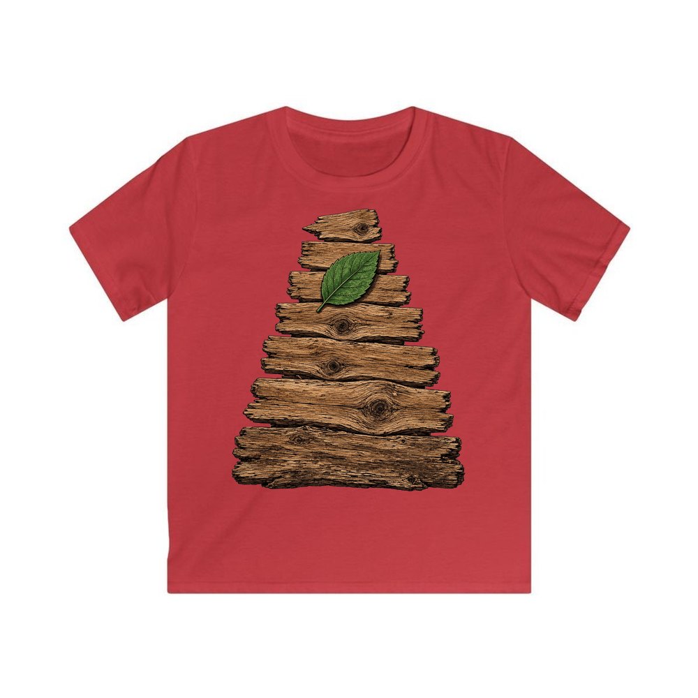 Reclaimed Timber Christmas Tree personalised kids Christmas tee in red