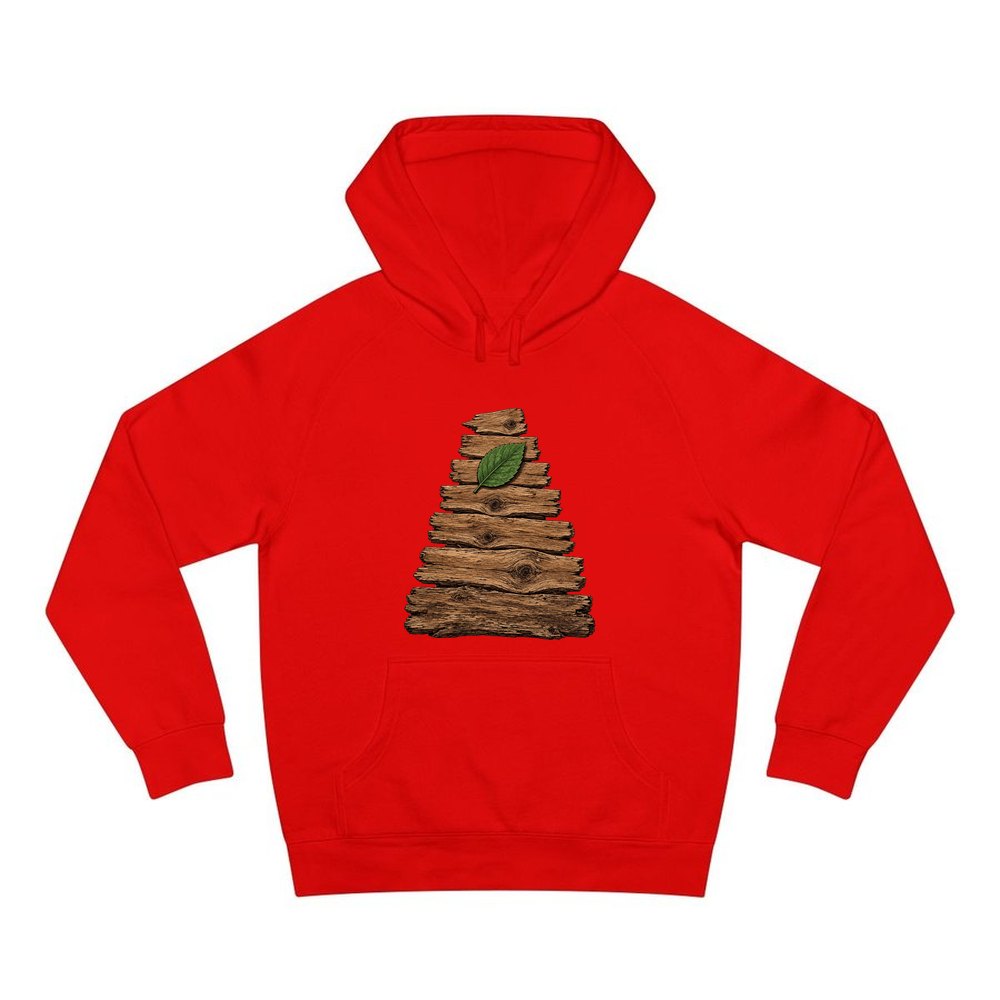 Reclaimed Timber Christmas Tree personalised Christmas hoodie in red