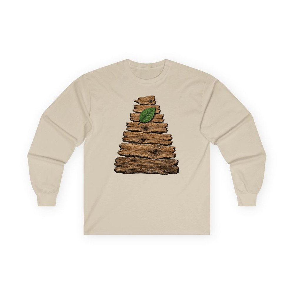 Reclaimed Timber Christmas Tree personalised long sleeve Christmas T-shirt in sand