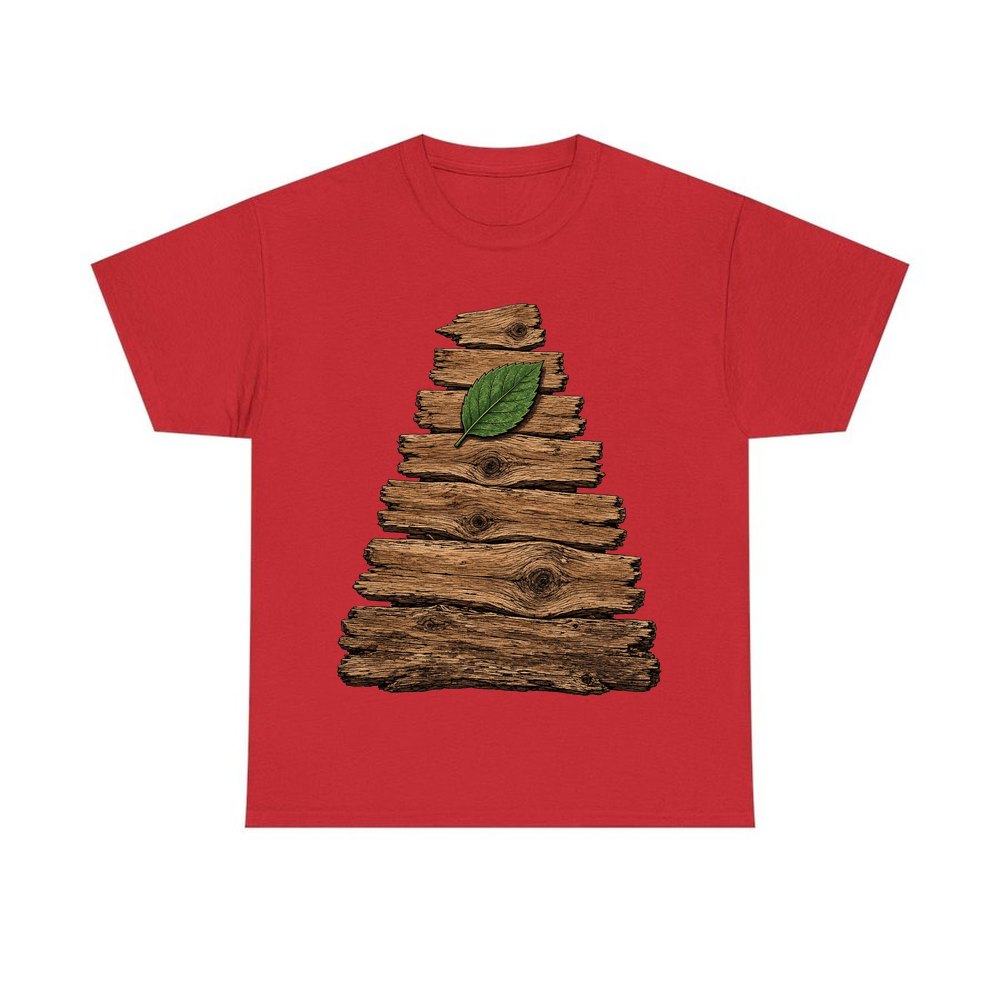 Reclaimed Timber Christmas Tree personalised Christmas T-shirt in red