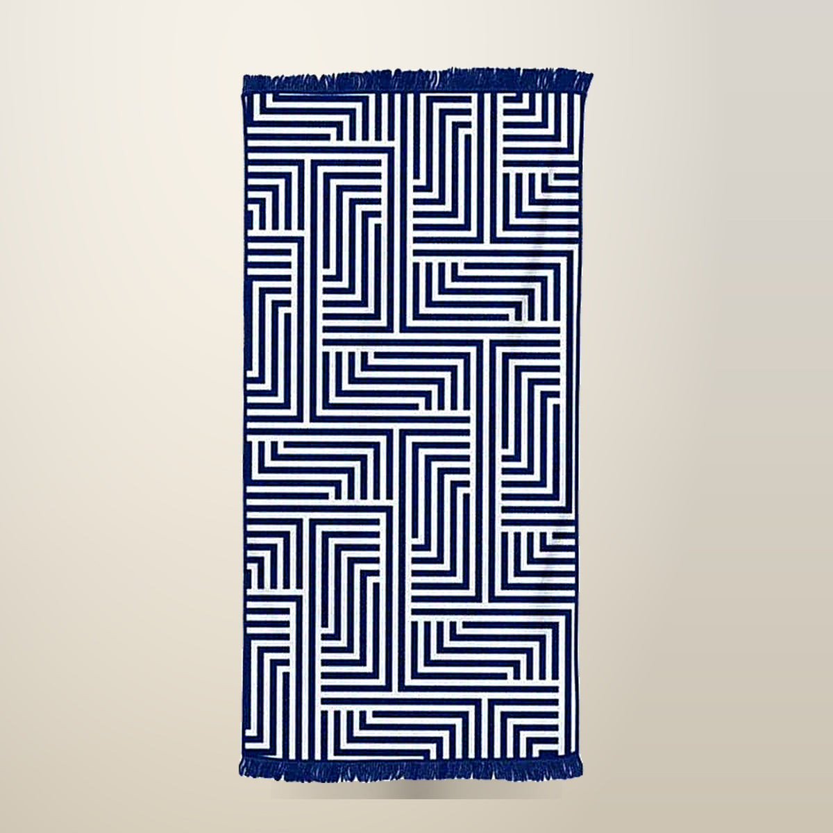Beach Towel with Tassel, Quick Dry, 150 x 70 cm, on a plain cream background