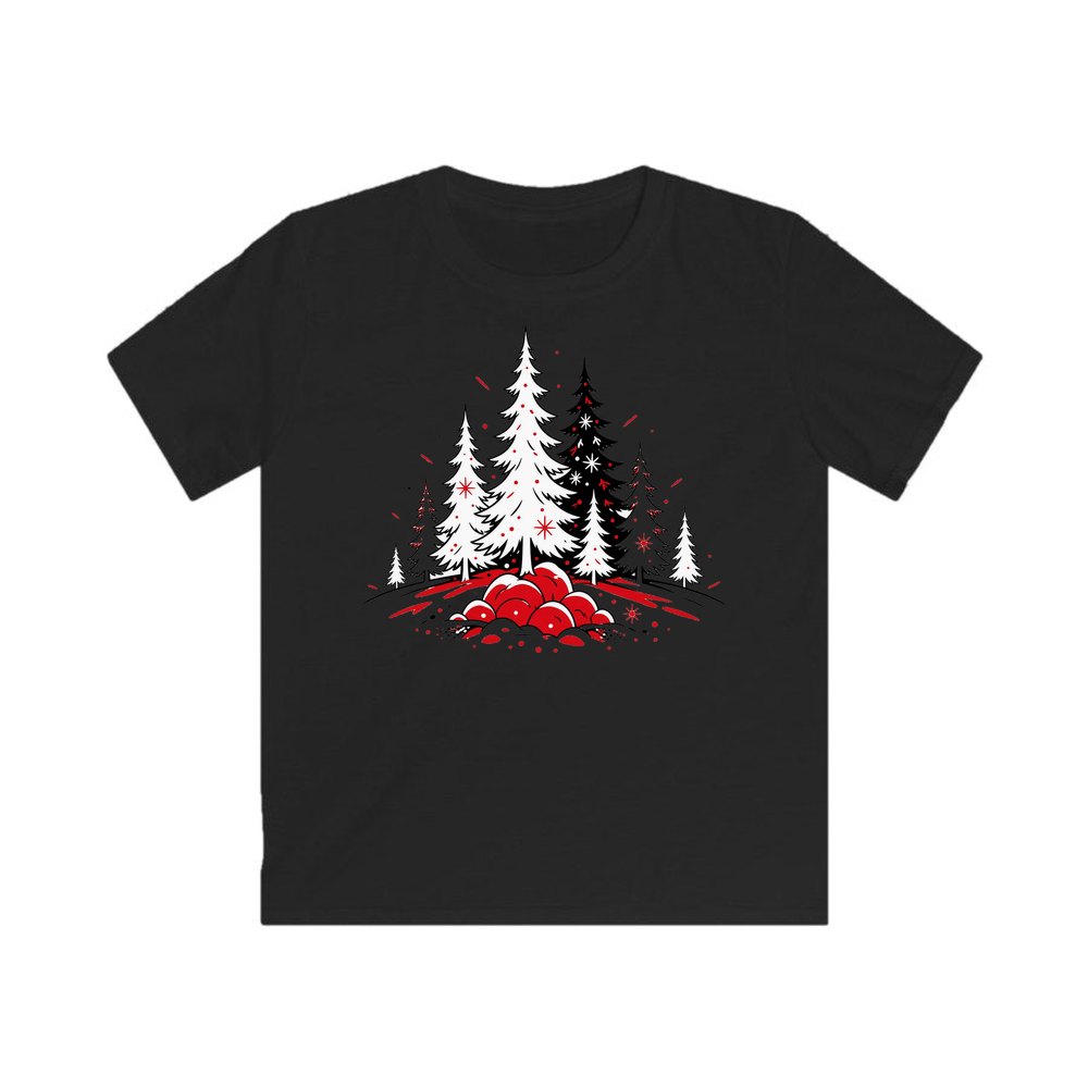 Red And Black Pine Forest personalised kids Christmas tee in black