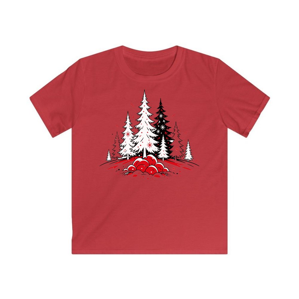 Red And Black Pine Forest personalised kids Christmas tee in red